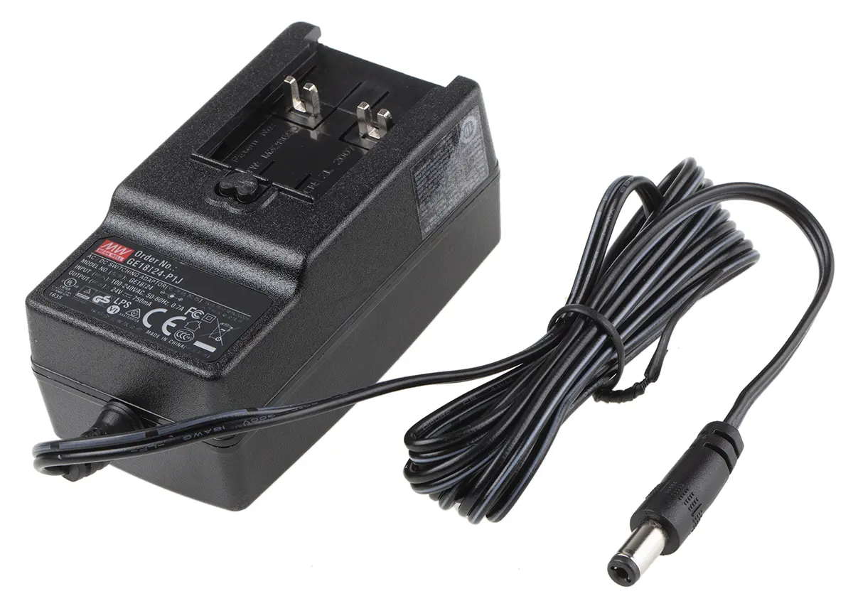 Produktfoto 1 von MEAN WELL Steckernetzteil AC/DC-Adapter 18W, 100V ac, 24V dc / 750mA, Universal-Stecker