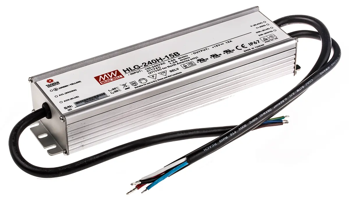 Produktfoto 1 von MEAN WELL LED-Treiber, 225 W 264 V ac, 90 V ac, 127V dc, 373 V dc LED-Treiber 15A, Ausgang 15V 1 bis 10 V, Potenziometer