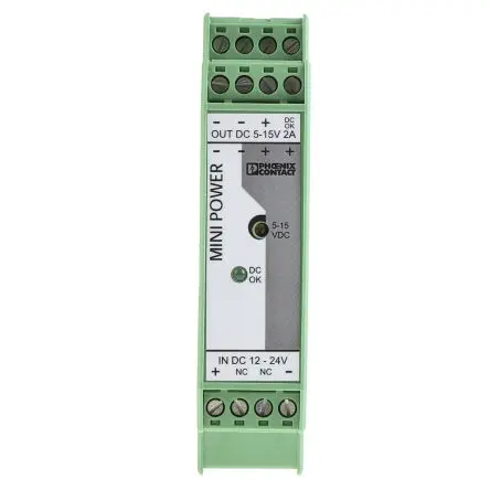 Produktfoto 1 von Phoenix Contact MINI-PS-12-24DC/5-15DC/2 DC/DC Konverter, 12V dc OUT 2 A DIN-Hutschiene 32V dc 1.5 kV dc 24 W 70 °C 70