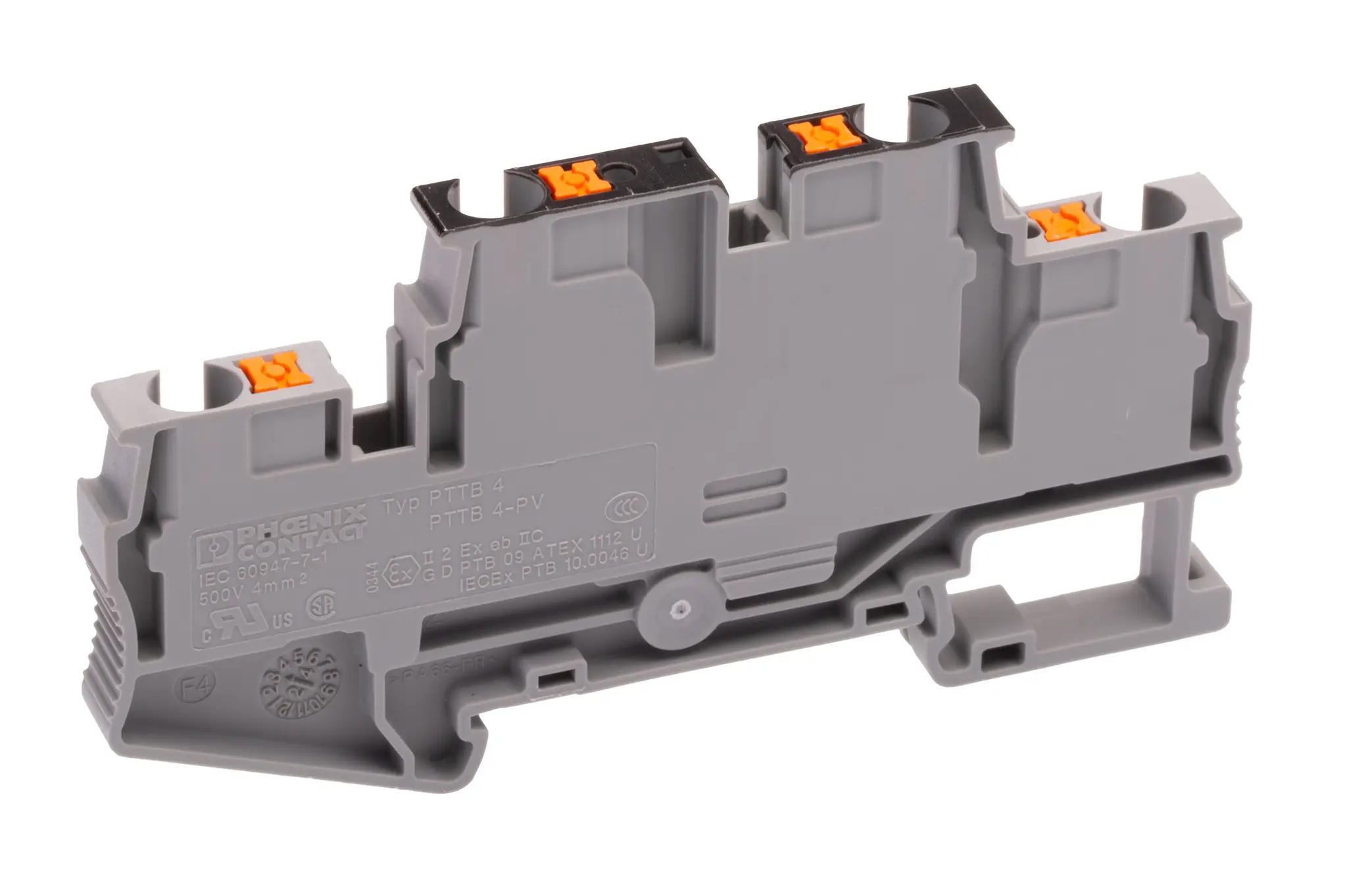 Produktfoto 1 von Phoenix Contact PTTB 4-PV Doppelstock Reihenklemmen 2 Grau, 0.2 to 6 mm², 500 V Einsteck-Anschluss IECEx, ATEX