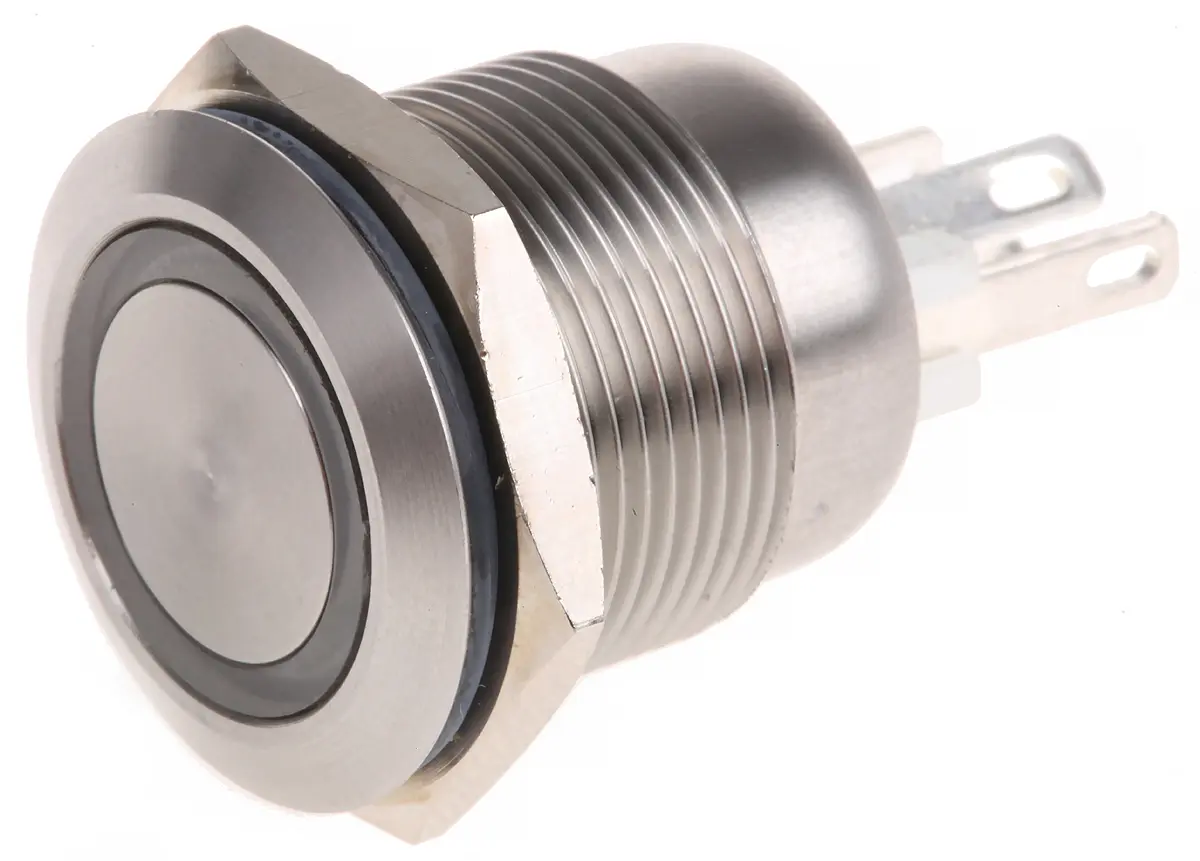 Produktfoto 1 von Bulgin MPI002 Druckschalter Weiß Beleuchtet Tastend Panel Ø 19.2 mm, SPST / 50 mA 24 V dc, IP66