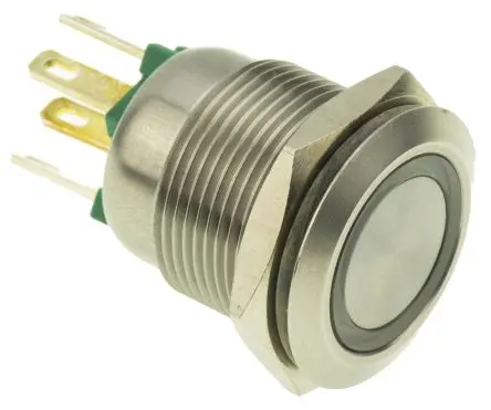Produktfoto 1 von Bulgin MPI002 Druckschalter Grün Beleuchtet Tastend Panel Ø 19.2 mm, SPST / 50mA 24 V dc, IP66