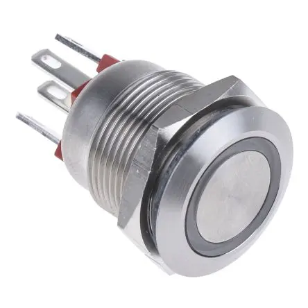 Produktfoto 1 von Bulgin MPI002 Druckschalter Rot Beleuchtet Tastend Panel Ø 19.2 mm, SPST / 50mA 24 V dc, IP66
