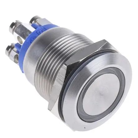 Produktfoto 1 von Bulgin MPI002 Druckschalter Blau Beleuchtet Tastend Panel Ø 19.2 mm, SPST / 50mA 24 V dc, IP66