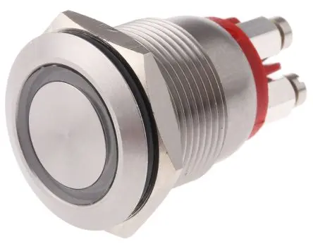 Produktfoto 1 von Bulgin MPI002 Druckschalter Rot Beleuchtet Tastend Panel Ø 19.2 mm, SPST / 50mA 24 V dc, IP66
