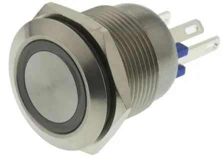 Produktfoto 1 von Bulgin MPI002 Druckschalter Blau Beleuchtet Tastend Panel Ø 19.2 mm, SPST / 50mA 24 V dc, IP66