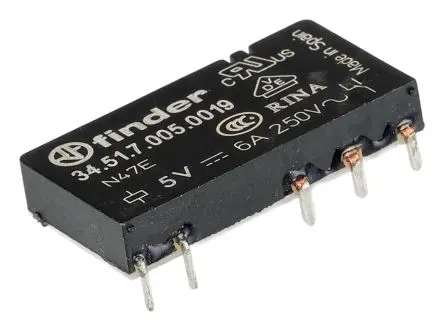 Finder 34 Leistungsrelais 5V dc Spule 1-poliger Umschalter Leiterplattenmontage 6A 130 Ω 170 mW