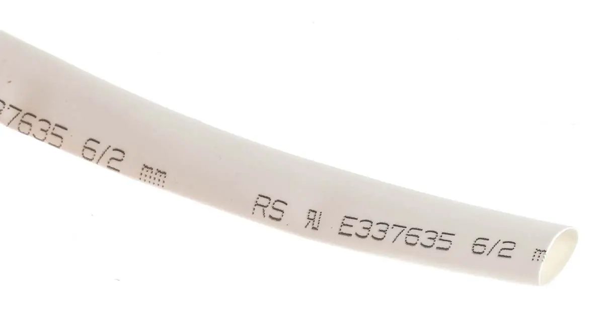 Produktfoto 1 von RS PRO RS PRO Wärmeschrumpfschlauch, Polyolefin Weiß, Ø 6 mm Schrumpfrate 3:1, Länge 7m