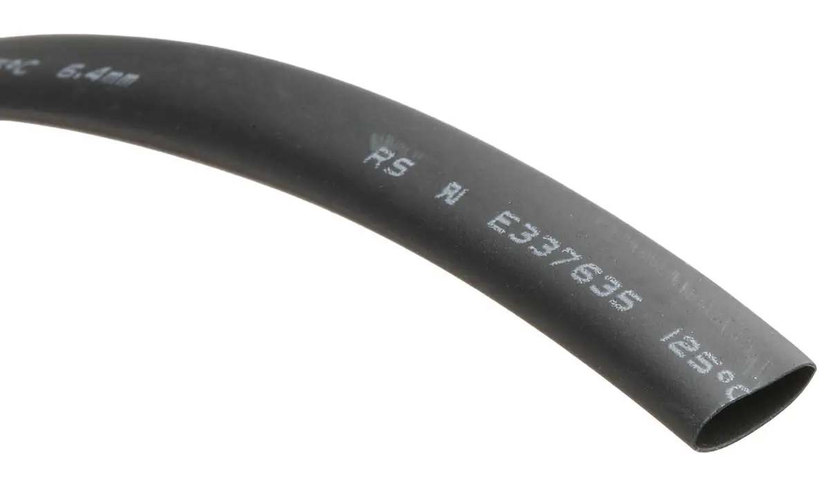 Produktfoto 1 von RS PRO RS PRO Wärmeschrumpfschlauch, Polyolefin Schwarz, Ø 6.4 mm Schrumpfrate 2:1, Länge 8m