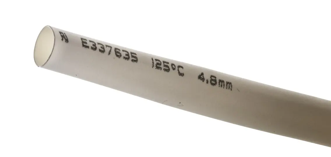 Produktfoto 1 von RS PRO Wärmeschrumpfschlauch, Polyolefin Weiß, Ø 4.8 mm Schrumpfrate 2:1, Länge 9m