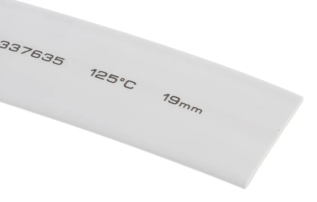 Produktfoto 1 von RS PRO Wärmeschrumpfschlauch, Polyolefin Weiß, Ø 19 mm Schrumpfrate 2:1, Länge 5m