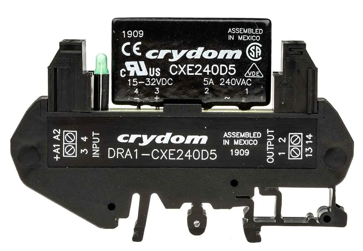 Produktfoto 1 von Sensata Crydom DRA1-CX Halbleiter-Interfacerelais, 5 A Effektivwert max., DIN-Schienen 15 Vdc min. 280 V ac max. /