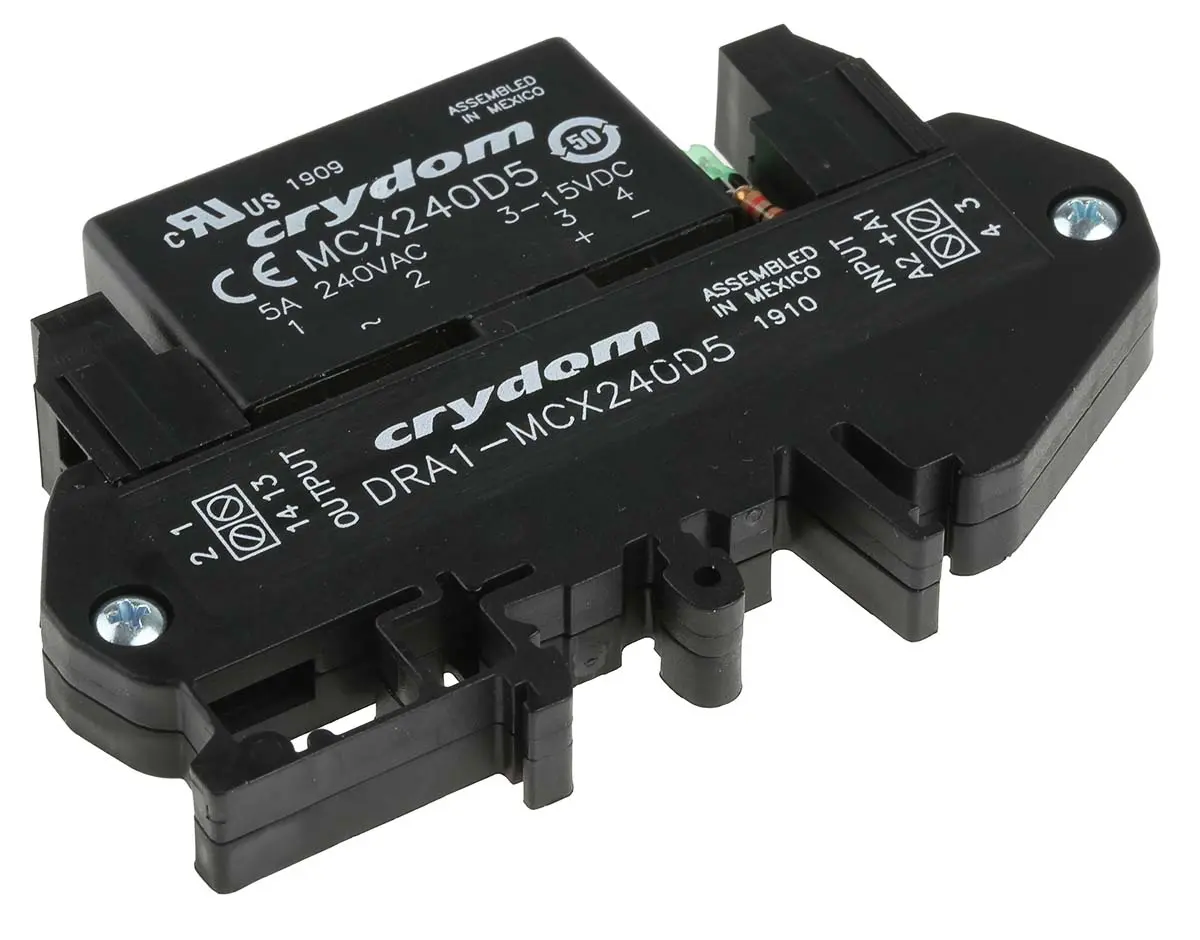Produktfoto 1 von Sensata Crydom DRA1-MCX Halbleiter-Interfacerelais, 5 A Effektivwert max., DIN-Schienen 3 Vdc min. 280 V ac max. /