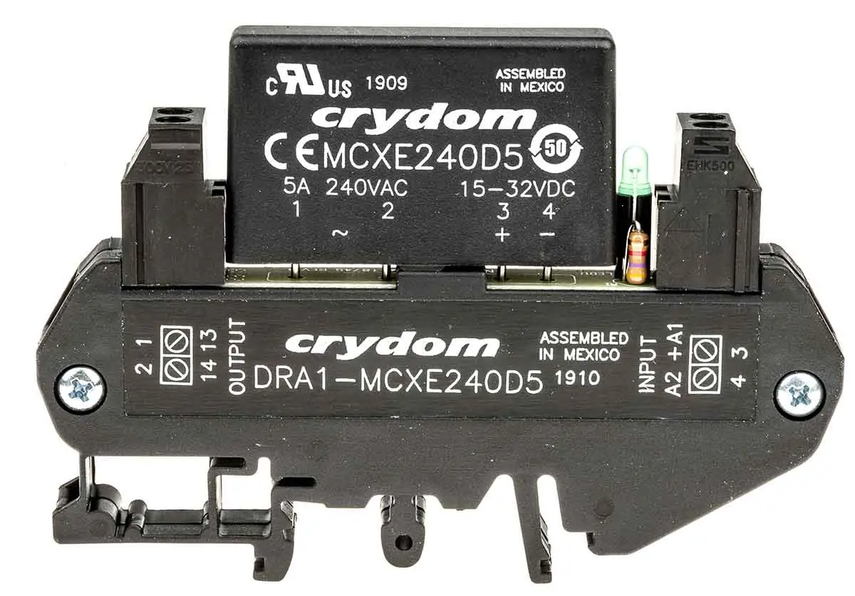 Produktfoto 1 von Sensata Crydom DRA1-MCX Halbleiter-Interfacerelais, 5 A Effektivwert max., DIN-Schienen 15 Vdc min. 280 V ac max. /