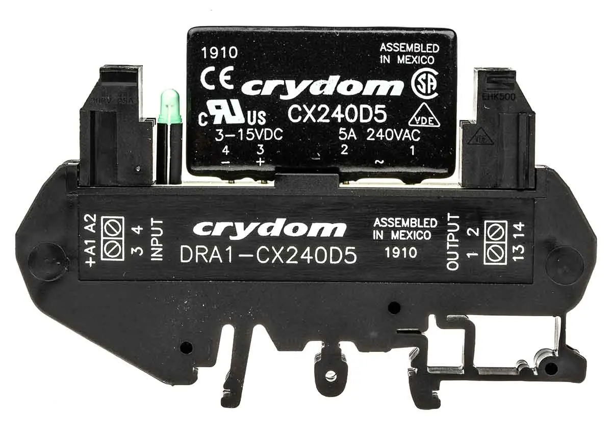 Produktfoto 1 von Sensata Crydom DRA1-CX Halbleiter-Interfacerelais, 5 A Effektivwert max., DIN-Schienen 3 Vdc min. 280 V ac max. / 15 V