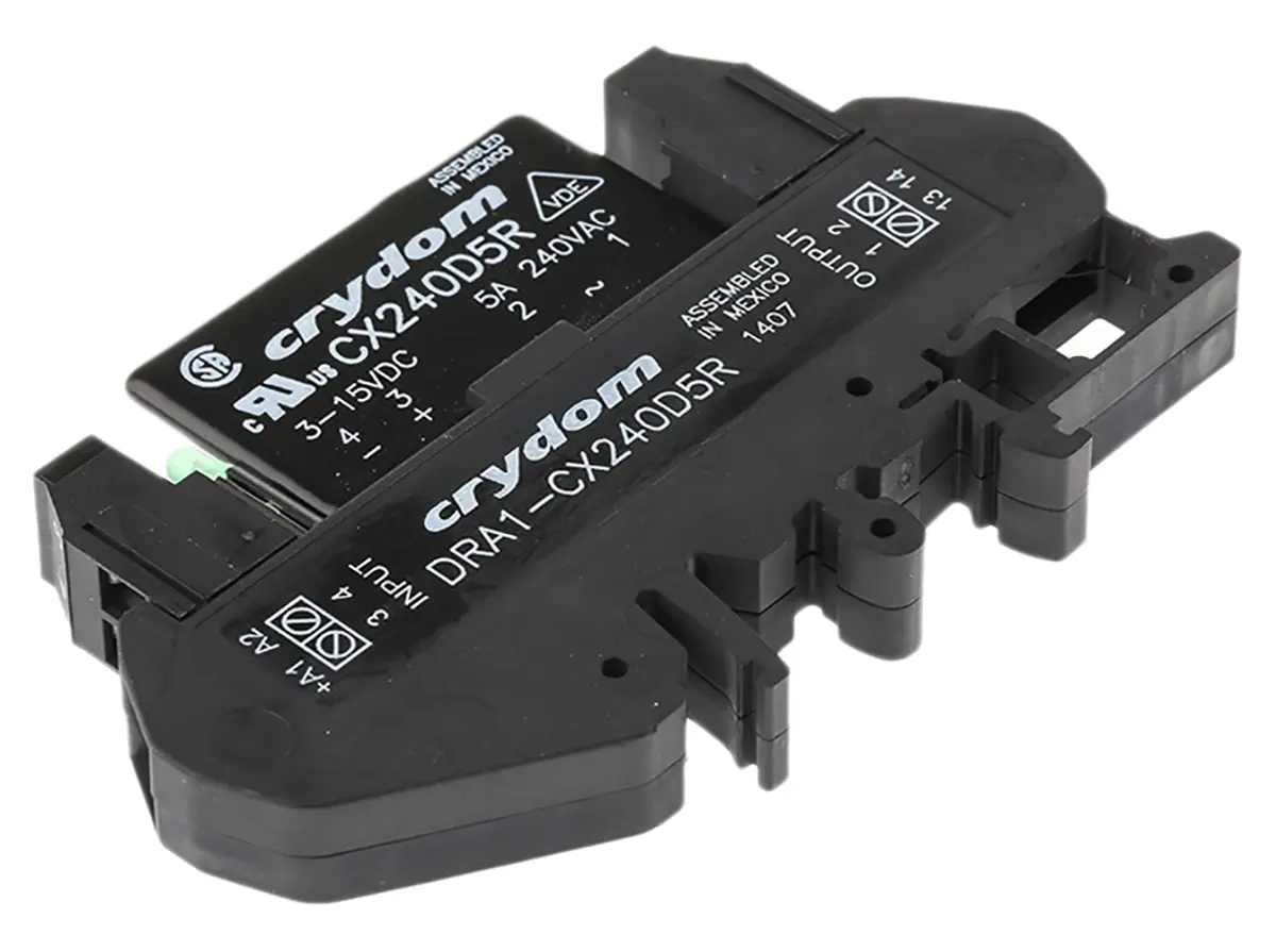 Produktfoto 1 von Sensata Crydom DRA1-CX Halbleiter-Interfacerelais, 5 A Effektivwert max., DIN-Schienen 3 Vdc min. 280 V ac max. /