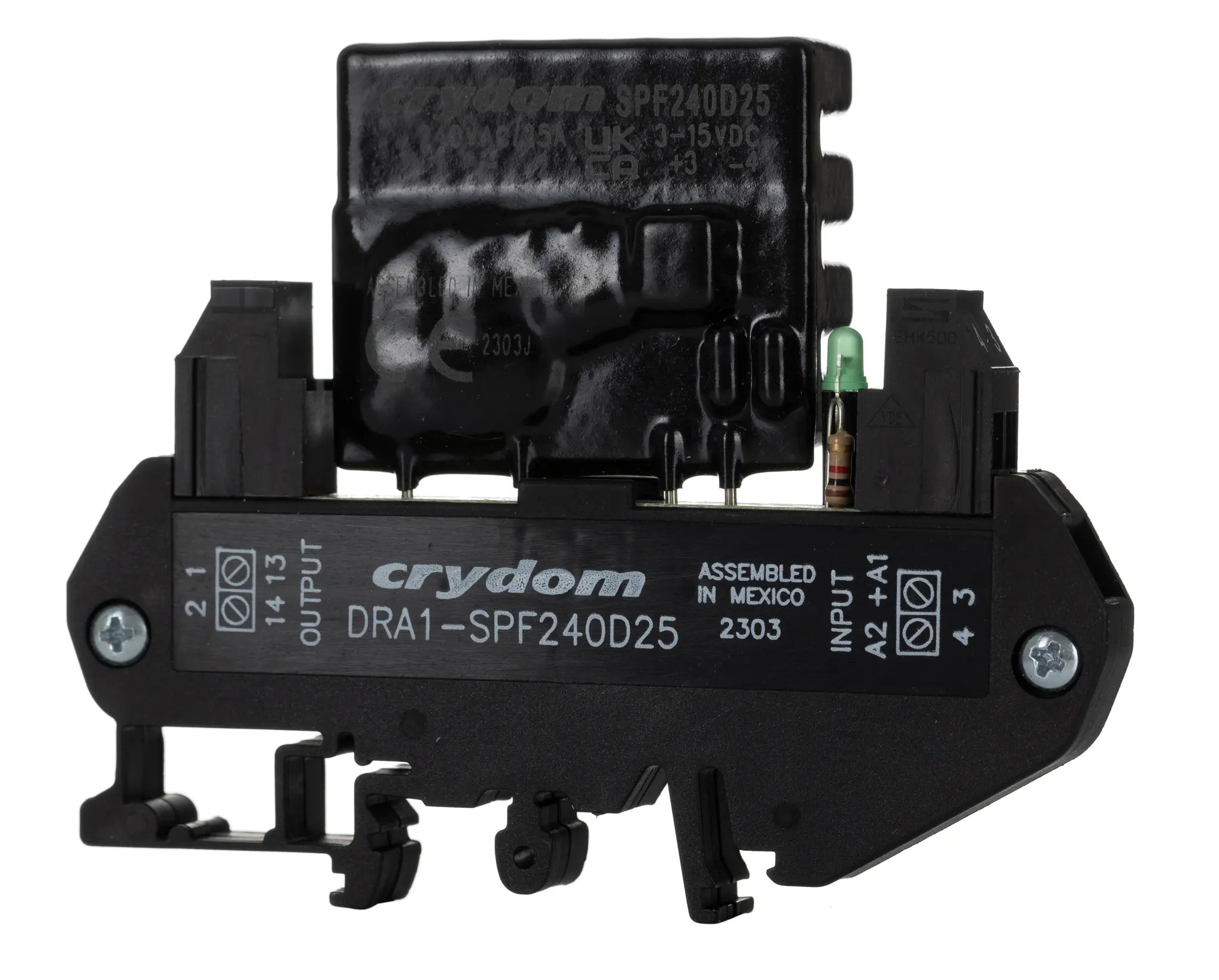 Produktfoto 1 von Sensata Crydom DRA1 SPF Halbleiter-Interfacerelais, 10 A Effektivwert max., DIN-Schienen 3 Vdc min. 280 Vac max. /