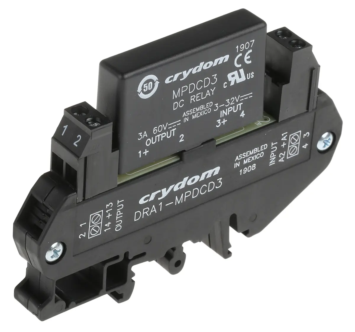 Produktfoto 1 von Sensata Crydom DRA1-MP Halbleiter-Interfacerelais, 3 A max., DIN-Schienen 3 Vdc min. 60 V max. / 32 V dc max. DC
