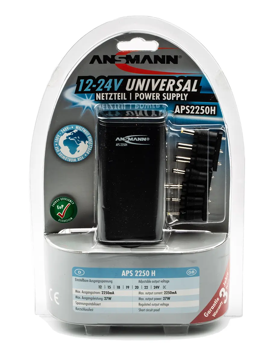 Produktfoto 1 von Ansmann Steckernetzteil AC/DC-Adapter, 135 → 370 V dc, 90 → 264V ac, 12 V dc, 15 V dc, 18 V dc, 19 V dc,