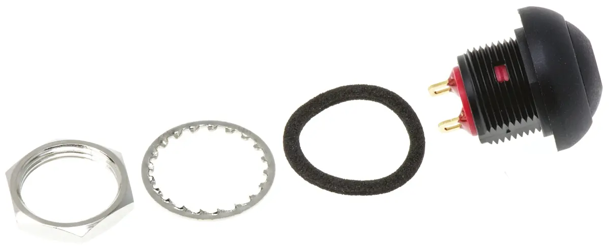 Produktfoto 1 von KNITTER-SWITCH DPW Miniaturdruckschalter Schwarz Tastend Panel Ø 12.9 mm, SPST / 400 mA 250 V ac, IP40