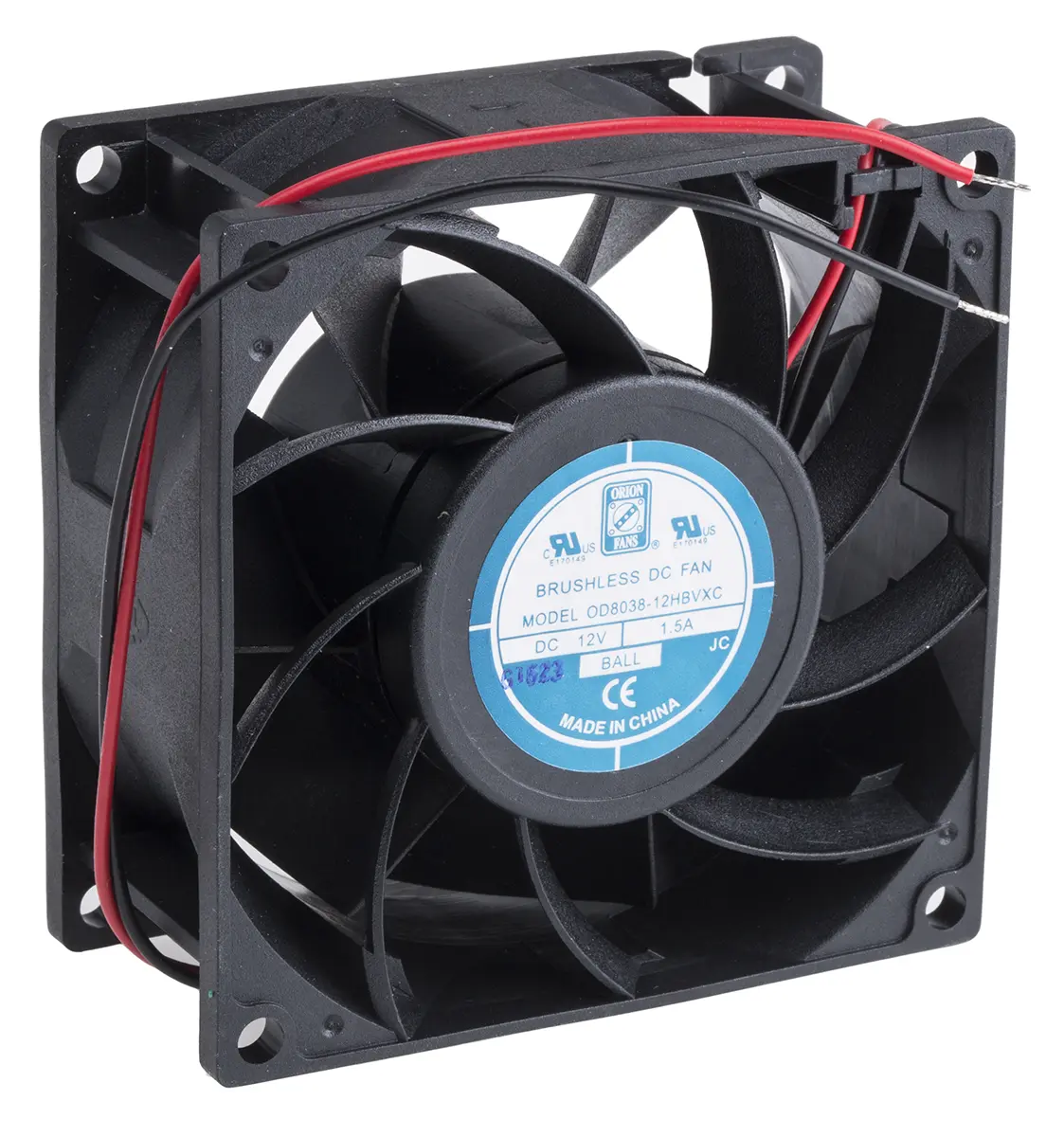 Produktfoto 1 von RS PRO DC-Axiallüfter, Kugellager, 12 V dc / 14W, 80 x 80 x 38mm, 6300U/min, 168.2m³/h