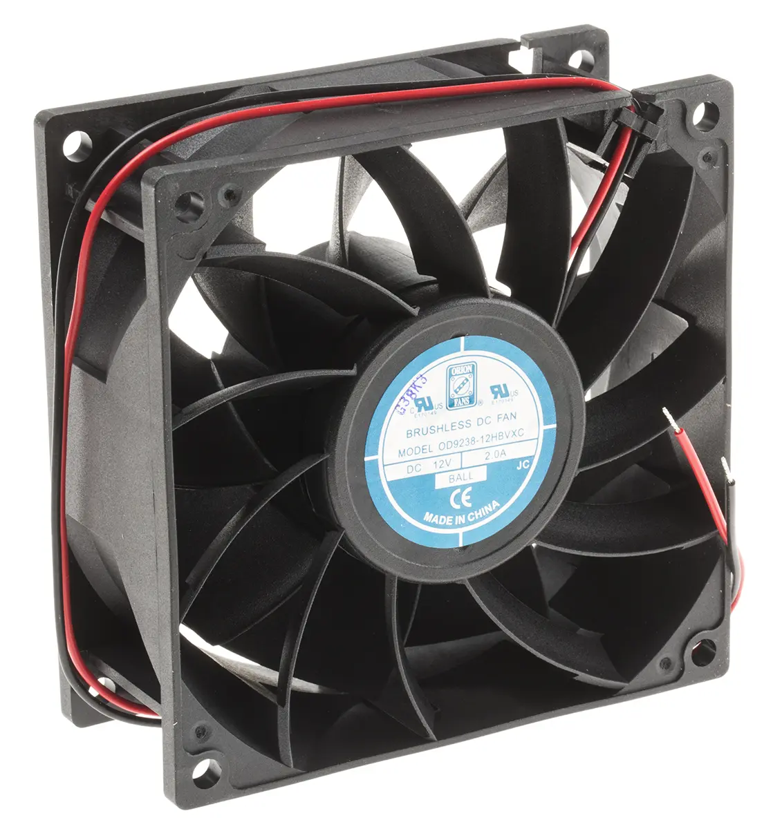 Produktfoto 1 von RS PRO DC-Axiallüfter, Kugellager, 12 V dc / 16W, 92 x 92 x 38mm, 5400U/min, 229.4m³/h