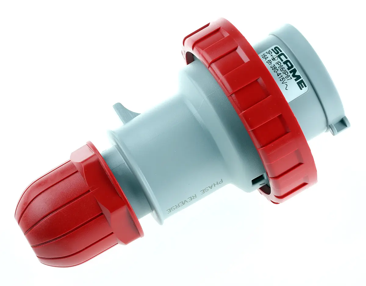 Produktfoto 1 von Scame OPTIMA-REVERSE Industrieller Stromversorgungssteckverbinder-Adapter Rot 3P+PE, 415V, Kabel Gerade IP66, IP67 16A