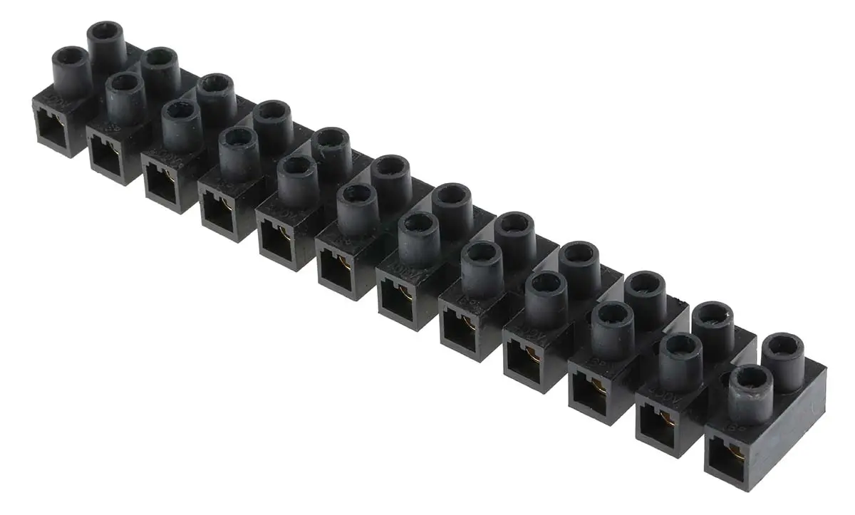 Produktfoto 1 von RS PRO CPP Messing Polypropylen Klemmenleiste 76A Schwarz 12-polig Schraubbefestigung, Raster 15 mm 16mm²