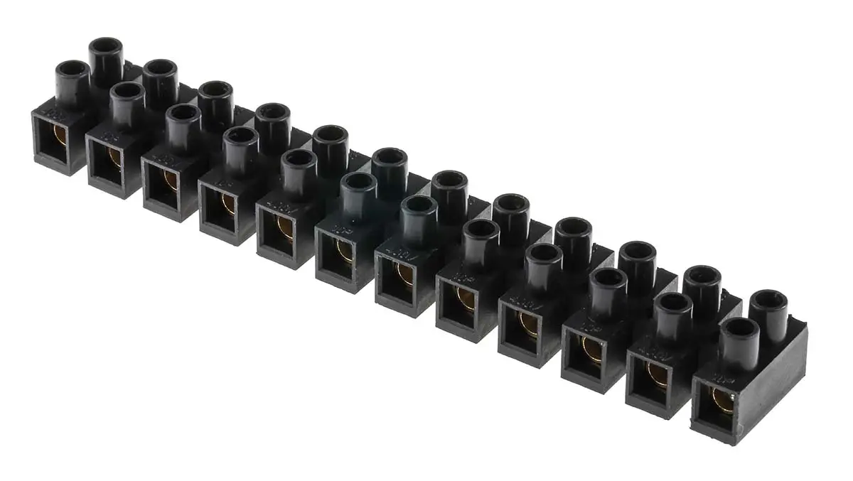 Produktfoto 1 von RS PRO CPP Messing Polypropylen Klemmenleiste 57A Schwarz 12-polig Schraubbefestigung, Raster 11 mm 10mm²