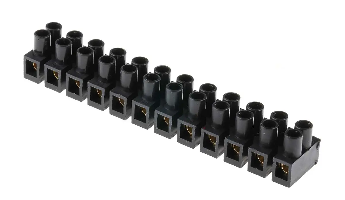 Produktfoto 1 von RS PRO CPP Messing Polypropylen Klemmenleiste 24A Schwarz 12-polig Schraubbefestigung, Raster 8 mm 2.5mm²