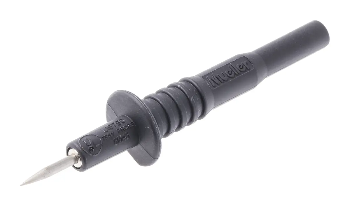 Produktfoto 1 von Mueller Electric Festwert Prüfspitze Schwarz, Edelstahl Spitze 2 mm, 1 kV 2A