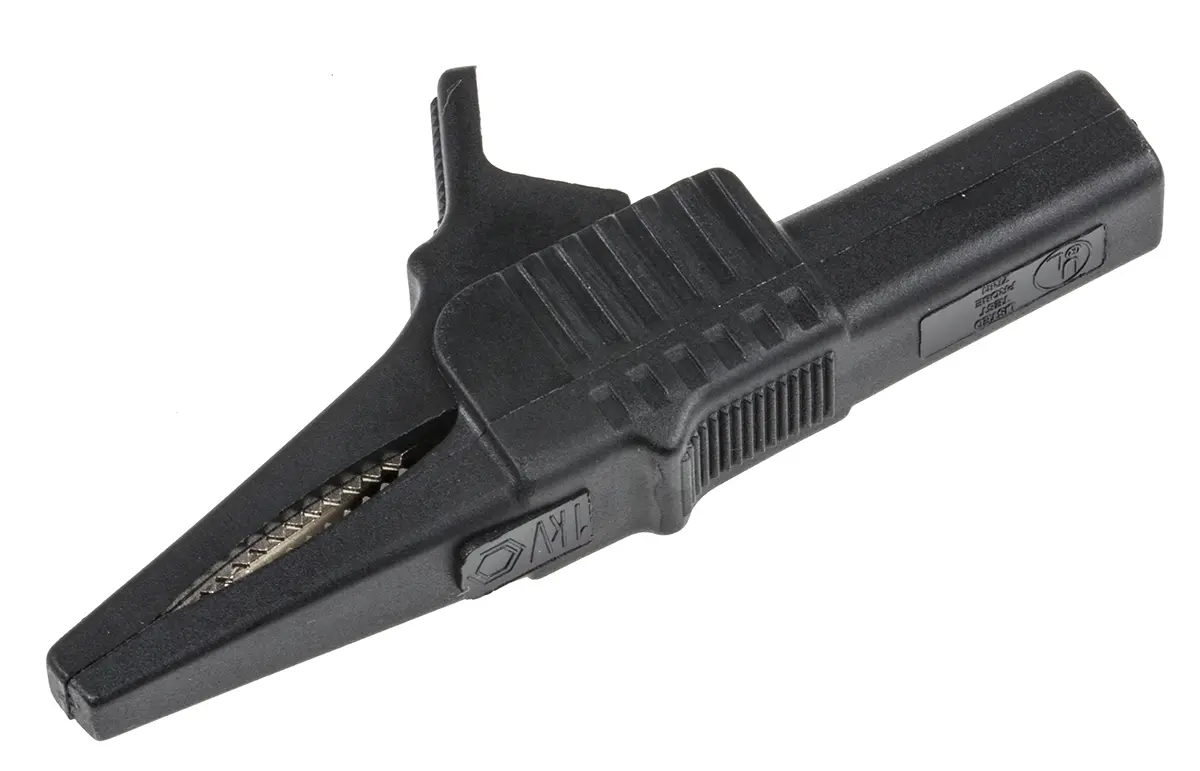 Produktfoto 1 von Mueller Electric Vernickelte 19 mm Krokodilklemme, Schwarz Glasfaserverstärktes Nylon Isoliert