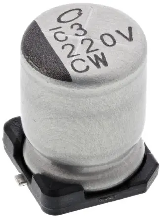 Produktfoto 1 von Nichicon CW Oberfläche Kondensator 220 μF Lot 20 % / 35V dc, Ø 8 mm x 10 mm x 10 mm, 105 °C