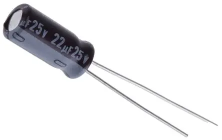 Produktfoto 1 von Nichicon PW Kondensator 22 μF PC-Stift ±20 % / 25V, Ø 5 mm x 11 mm x 11 mm, 105 °C