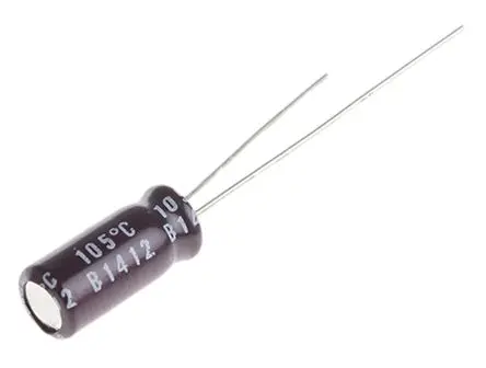 Produktfoto 1 von Nichicon PW Kondensator 10 μF Radiale Anschlussfahnen ±20 % / 35V, Ø 5 mm x 11 mm x 11 mm, 105 °C