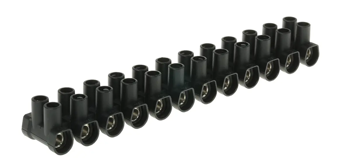 Produktfoto 1 von CAMDENBOSS Messing Polypropylen Klemmenleiste 57A Schwarz 12-polig Schraubbefestigung, Raster 12 mm 10 mm²