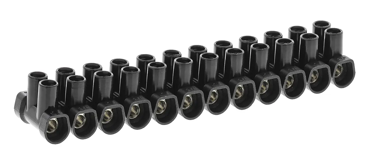 Produktfoto 1 von CAMDENBOSS Messing Nylon Klemmenleiste 24A Schwarz 12-polig Schraubbefestigung, Raster 8 mm 2.5 mm²
