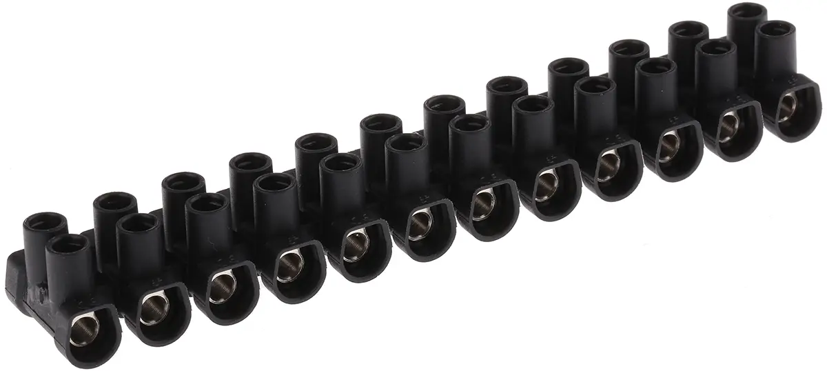 Produktfoto 1 von CAMDENBOSS Messing Polypropylen Klemmenleiste 41A Schwarz 12-polig Schraubbefestigung, Raster 10 mm 6 mm²