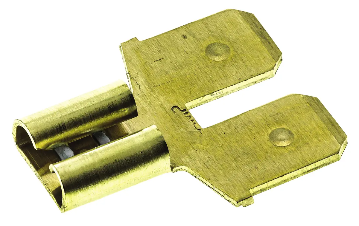 Produktfoto 1 von TE Connectivity FASTON .250 Flachsteckhülse, Gelb, Unisoliert, 6.35 x 0.81 mm, Stecker/Buchse