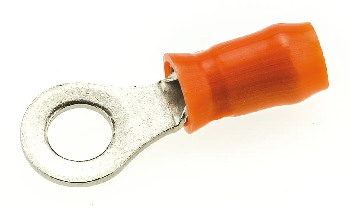 Produktfoto 1 von TE Connectivity Ringkabelschuh, Isoliert 18 AWG, Polytetrafluorethylen, Orange, 16 AWG max.AWG, aussen ø 7.92 mm, innen
