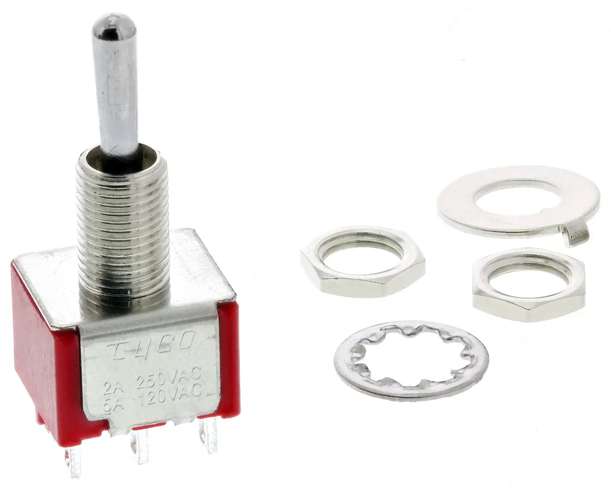 Produktfoto 1 von TE Connectivity Panel Kippschalter 2-poliger Wechsler, Ein-Aus-Ein, 28 V dc, 125 V ac, 5A, Lot