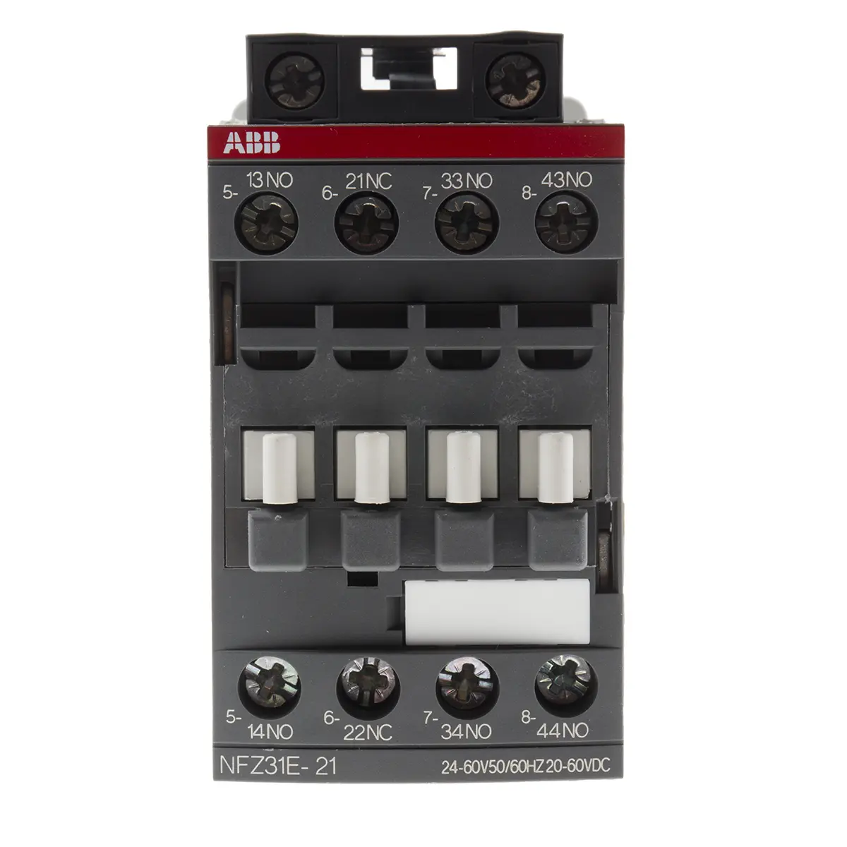 Produktfoto 1 von ABB NF Hilfsschütz 20/60 V ac/dc-Spule, 4-polig, 690V ac / 6 A 60 V dc 1500 kW 3 Schließer, 1 Öffner 4-Hilfskontakte
