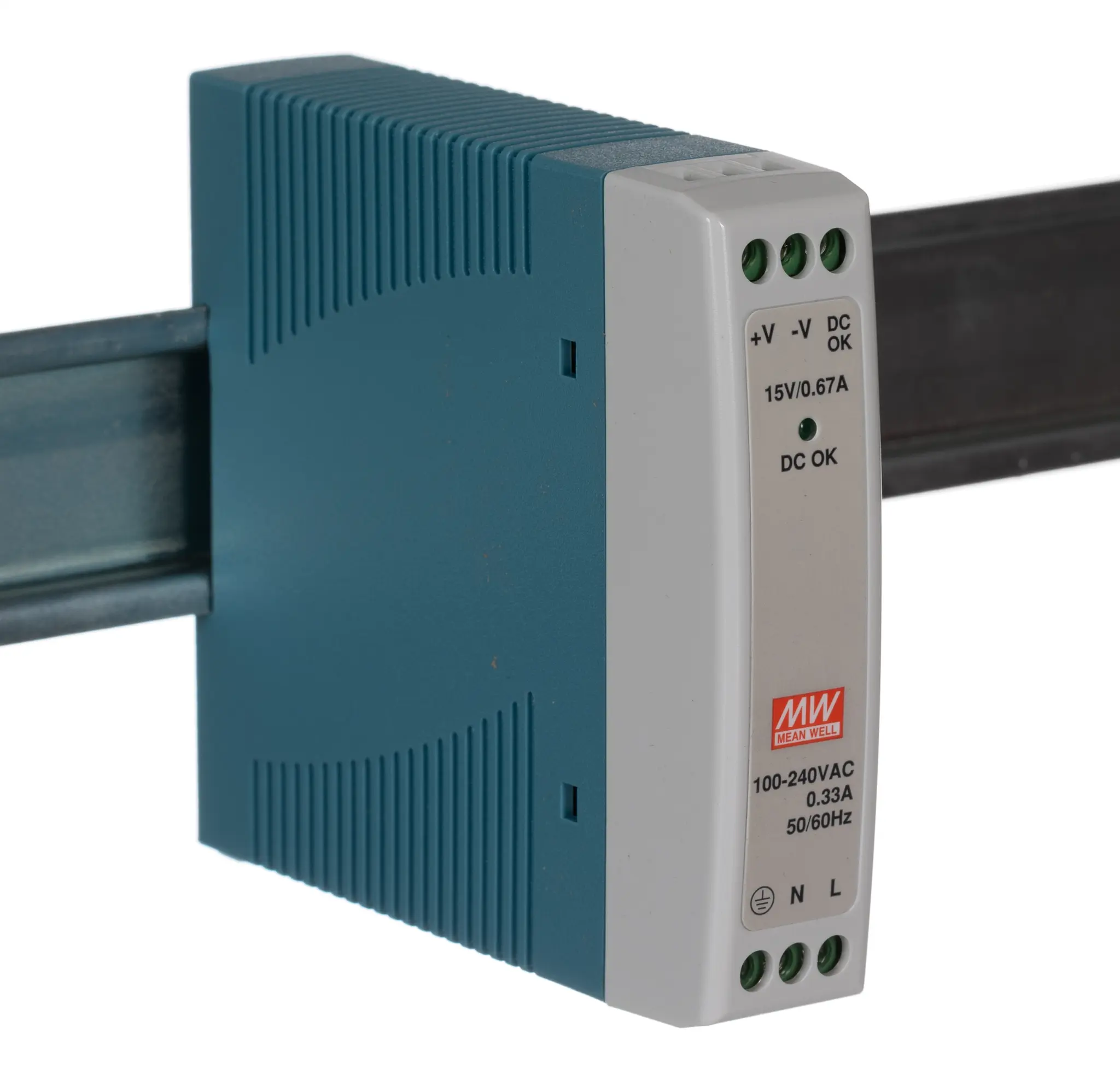 Produktfoto 1 von MEAN WELL MDR DIN-Schienen Netzteil Getaktet 15V dc / 670mA 10W 85 → 264V ac