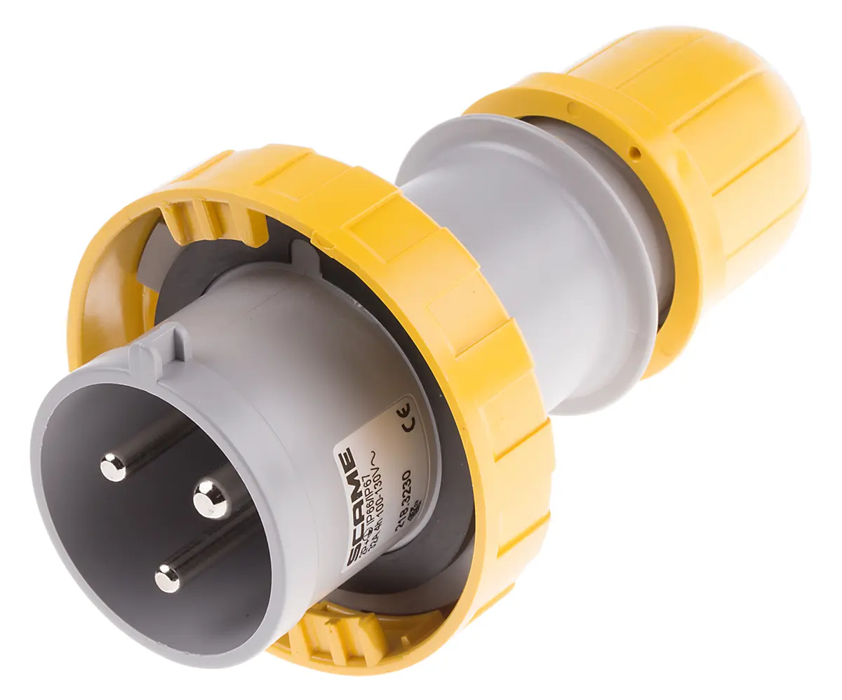Scame Leistungssteckverbinder Stecker Gelb 2P + E, 110 V / 32A, Kabelmontage IP 67