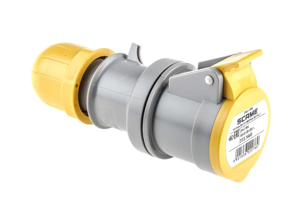 Produktfoto 1 von Scame Optima Leistungssteckverbinder Gelb, 110V 2P+PE / 16A, Kabel IP44