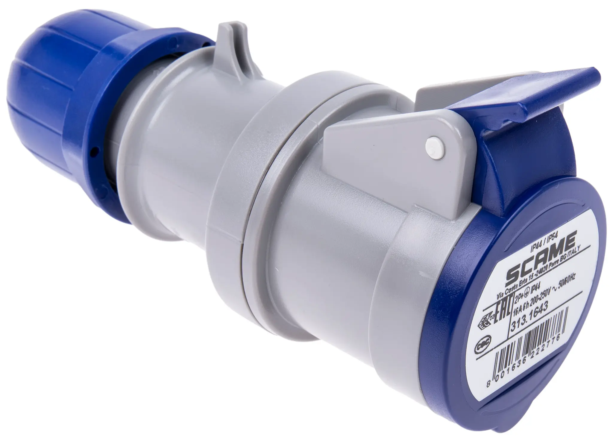 Produktfoto 1 von Scame Leistungssteckverbinder Blau, 230V 2P+PE / 16A, Kabel IP44