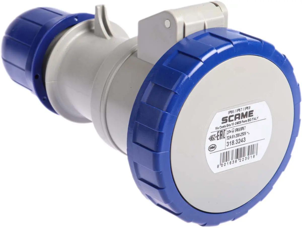 Produktfoto 1 von Scame Optima Leistungssteckverbinder Blau, 230V 2P+PE / 32A, Kabel IP66, IP67