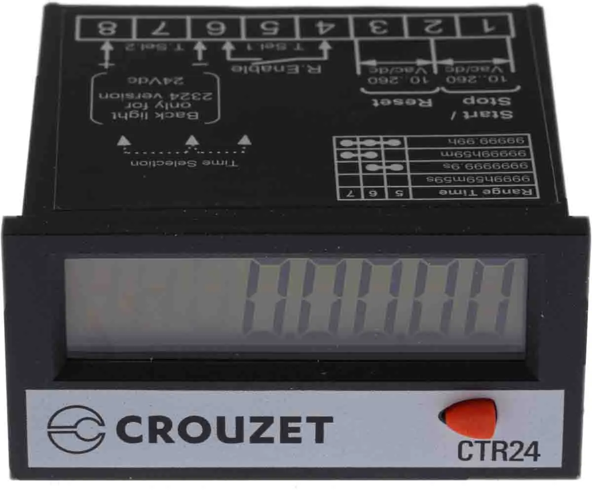 Produktfoto 1 von Crouzet CTR24 Zähler Zähler LCD Manuell 8-stellig 260V, Stunden