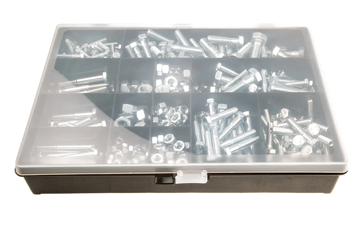 Produktfoto 1 von RS PRO Stahl Sechskant Schrauben/Bolzen und Muttern-Sortiment Sechskant x 80 mm x 30 mm, 476 Stück