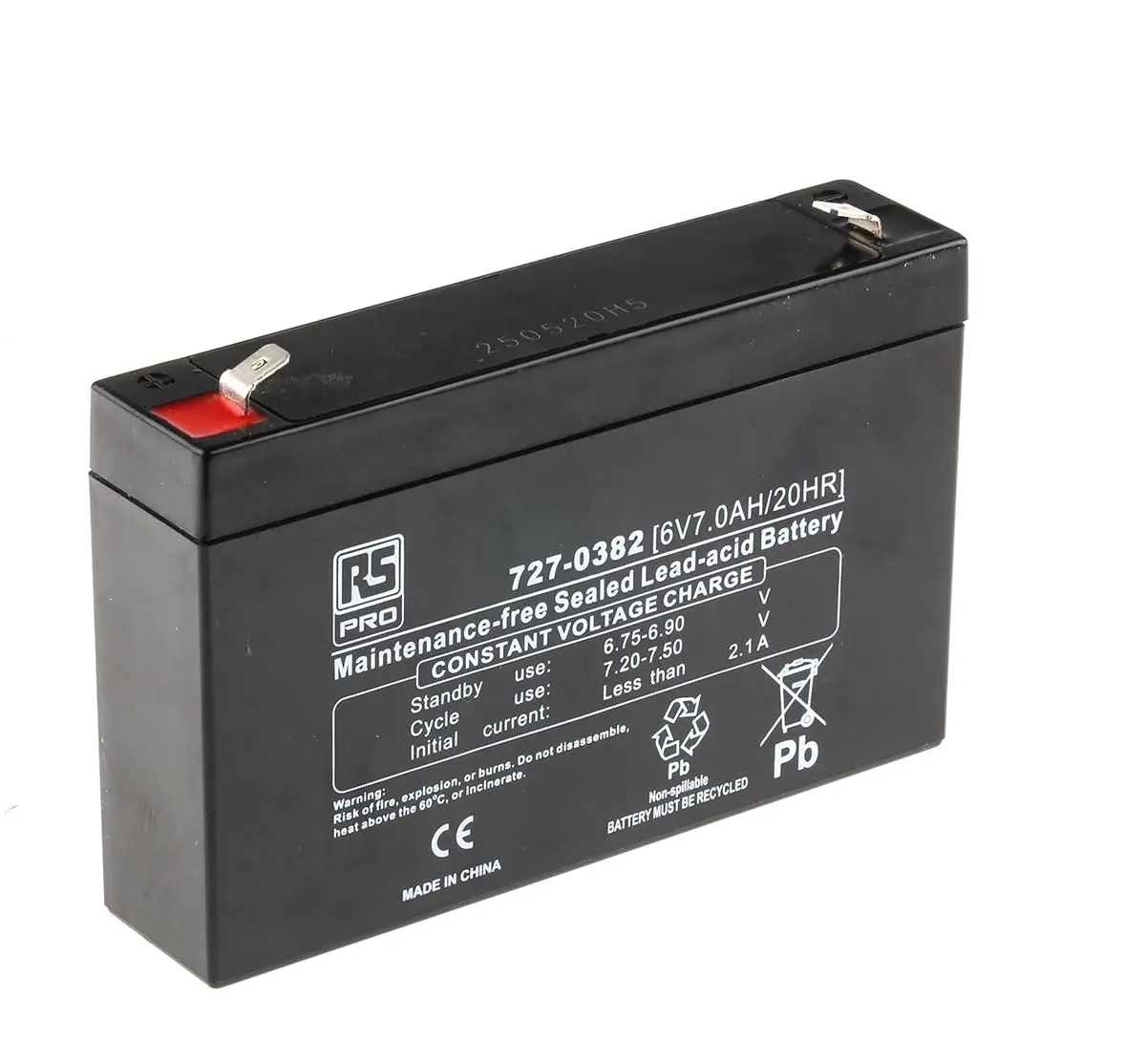 Produktfoto 1 von RS PRO RS PRO Abgedichteter Bleiakku, 6V / 7Ah, T2-Anschluss, 150 x 34 x 94mm